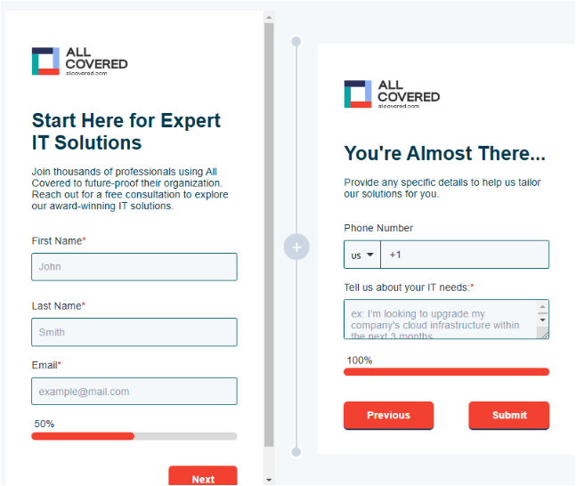 Screenshot of a multi-step SaaS free consultation form optimized for user experience